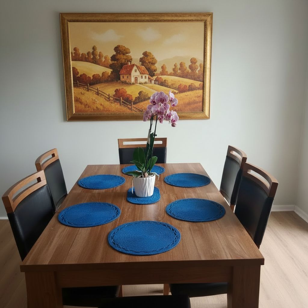 Niebieskie okragle podkladki ze sznurka bawelnianego